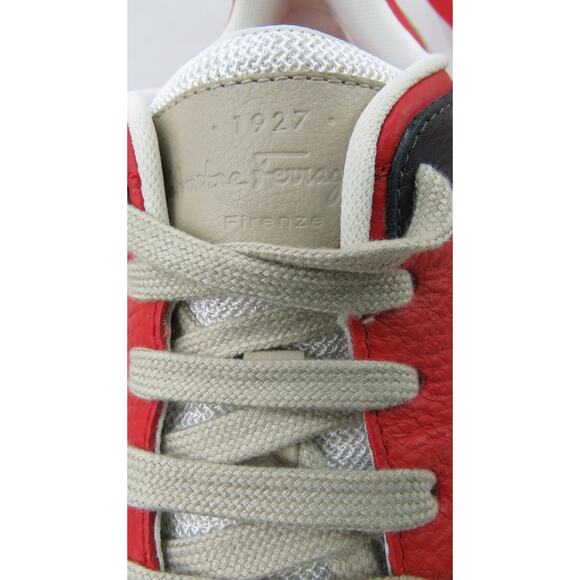 NIB FERRAGAMO CASSINA RED BLACK LEATHER LOGO LACE UP SNEAKERS 11 M ITALY - Picture 6 of 13